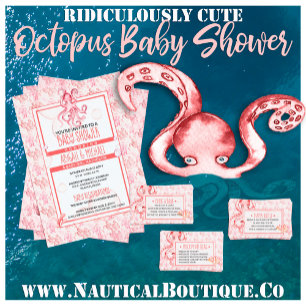 Baby Shower Girl Coral & Pink Wasserfarbe Oktopus Einladung
