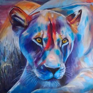 Handgemalte Wildkatzen-Portrait Leinwanddruck