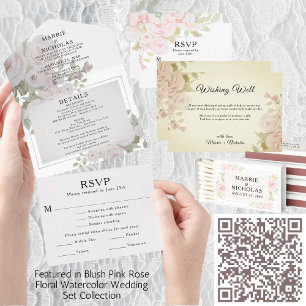 Invitation Tout En Un Rose rose rose vintage Aquarelle Florale Verdure