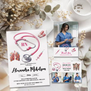 Aquarellpinke Krankenpflege Einladung