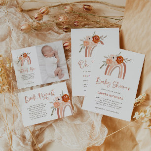 Orange Terracotta Boho   Rainbow Oh Baby Shower Einladung
