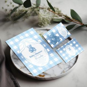 Elegant Gingham French Teddy Bear Diapper Raffle Begleitkarte