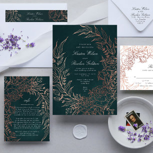 Editable Emerald Blume Wreath Copper Foil Wedding Einladung