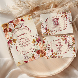 Save The Date Fleurs en terre cuite rouille Mariage de automne o