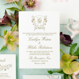 Invitation Rose d'aquarelle Hydrangea Mariage Crest Invitatio