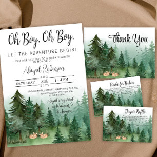 Invitation Twin Boy Deer Woodland Oh Boy Baby shower