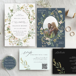 Oval-Rahmen-Hochzeit in einer Wildblume Einladung