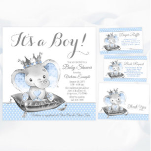 Elephant Prince Boy Baby Shower Einladung