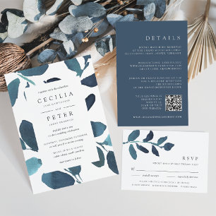 Pressed Botanical Wedding Invitation   Azure