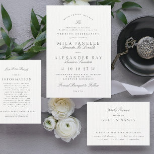 Invitation Calligraphie Vintage gris foncé blanc Mariage offi