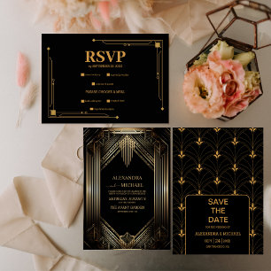 Elegante Schwarz und Gold Save The Date