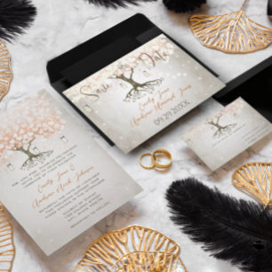 Rustikale Blush Peach Tree Taube Love Bird Hochzei Einladung