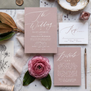Moderne rosa Taupe Kalligrafie Einfache Hochzeit Einladung