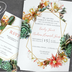 Desert Cactus Succulent Gold Geometric Einladung