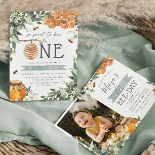 Orange Blossom Bee Thema Foto Geburtstagsparty Einladung