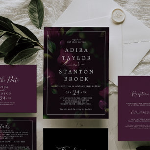Invitation Moody Purple Blooms   Mariage Motif noir