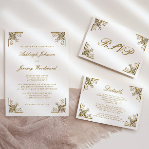 Elegante Vintage Frame Wedding mit Gold Script RSVP Karte