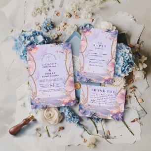 Lavendel-Küsten-Meeresschalen-Seil-Hochzeit Save The Date