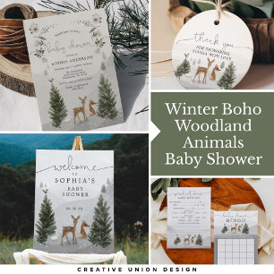 Winter Boho Woodland Baby Shower Einladungskarte