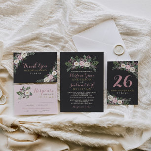 Dark Moody Rose Pink Floral Wedding Tischnummer