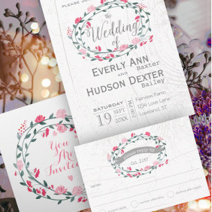 Invitation Trois Volets Mariage floral Raspberry Sorbet Pink Peony