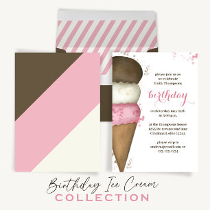 Invitation Cute aquarelle Ice Cream Cone Anniversaire QR Code