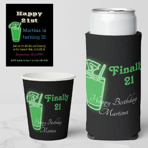 Neon Drinks und Tanzen 21. Geburtstag Party Folie Einladungspostkarte