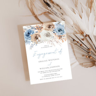 Invitation Boho Blue : Aquarelle Bleu Bohème Mariage Floral