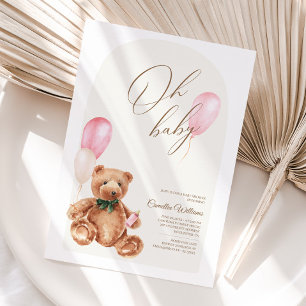 Invitation Teddy Bear Pink Nous Pouvons Bearly Wait Baby show