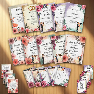 Delikate Blumenbrille und Groomehe Einladung