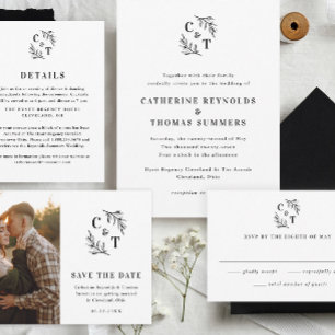 Elegante Monogram Greenerity Blätter Wedding Einladung