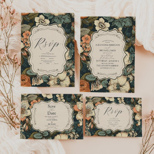 Invitation Tout En Un Mariage des fleurs automnales de la Marine vintage