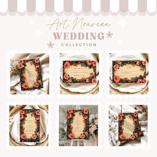 Whimsical Floral Wedding Art Nouveau Dankeskarte