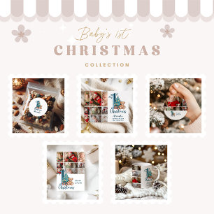 Cartes Pour Fêtes Annuelles Photo Blue Teddy Baby 1er Noël