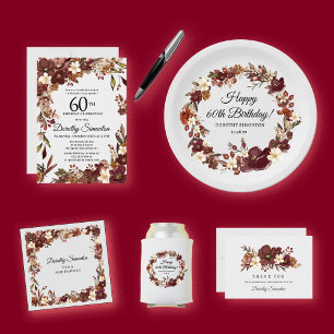 Burgundy Mauve Ivory Fall Floral 60. Geburtstag Einladung