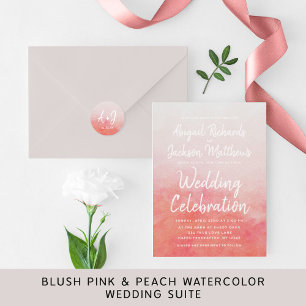 Blush Pink & Peach Watercolor Einladung zur Hochze