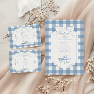 Chic Nautical Coquette Bow Wedding RSVP Karte