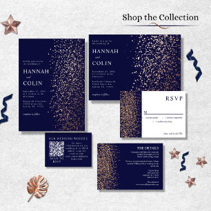 Romantische Navy Rose Gold Stardust Foil Foto Folieneinladung