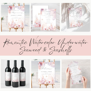 Chic Seashells Coral Underwater QR Code Hochzeit All In One Einladung