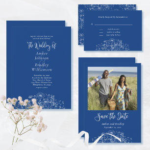 Royal Blue White Wildblume Boho Wedding RSVP