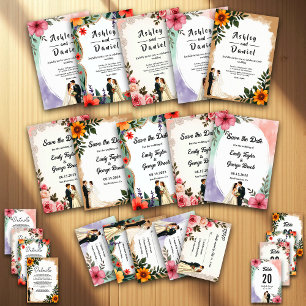 Elegante Watercolor Sommerblume Hochzeit der Blume Save The Date