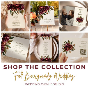 Save The Date Photo Boho Automne Bourgogne Floral Mariage