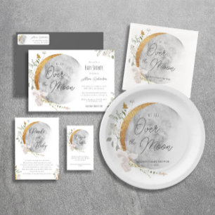Invitation Au-dessus de la lune baby shower neutre pour les f