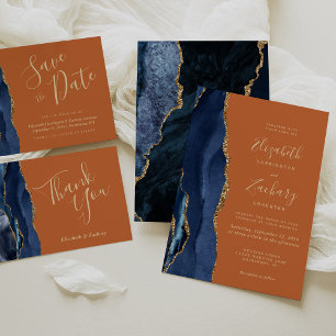 Carte D'accompagnement Navy Blue Gold Agate Burning Orange Détails sur le