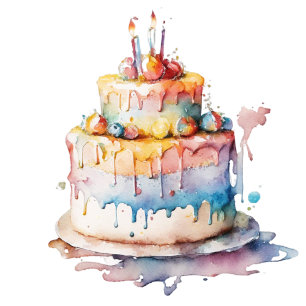 Watercolor Whimsical Birthday CAke Runder Aufkleber