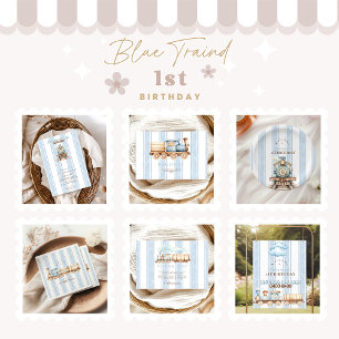 Vintag Blue Train 1. Geburtstag Dankeskarte