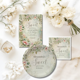 Invitation Romantique Pastel Fleur sauvage Sweet 16