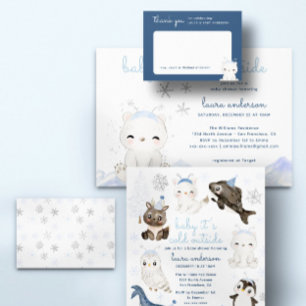 Eisbär Blau Winter-Baby-Party Dankeskarte