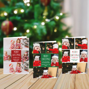 Frohe Weihnachts Grün Drehbuch Familie Foto Collag Feiertagskarte