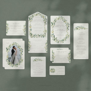 Cream Snowberry+Eukalyptus Stem Wedding Directions Begleitkarte